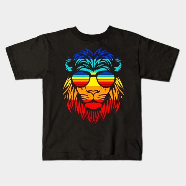 Cool Lion head summer vintage animal sunglasses Kids T-Shirt by drawflatart9